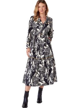 NWOT Crosby by Mollie Burch Delphine Black & White Long Sleeve Midi Dress